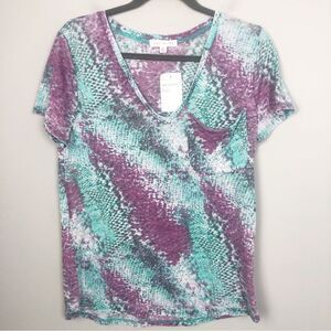 SOCIALITE | NEW! Snake Print Purple Teal Short Sleeve Pocket Tee Women’s Size XS